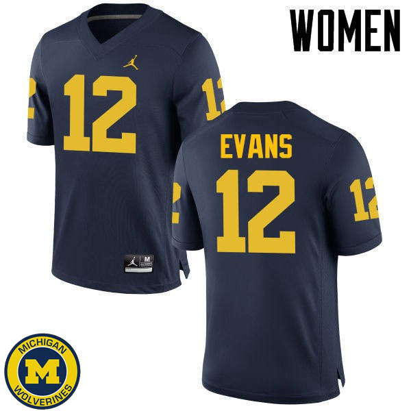 Women Michigan Wolverines #12 Chris Evans Navy University Jersey